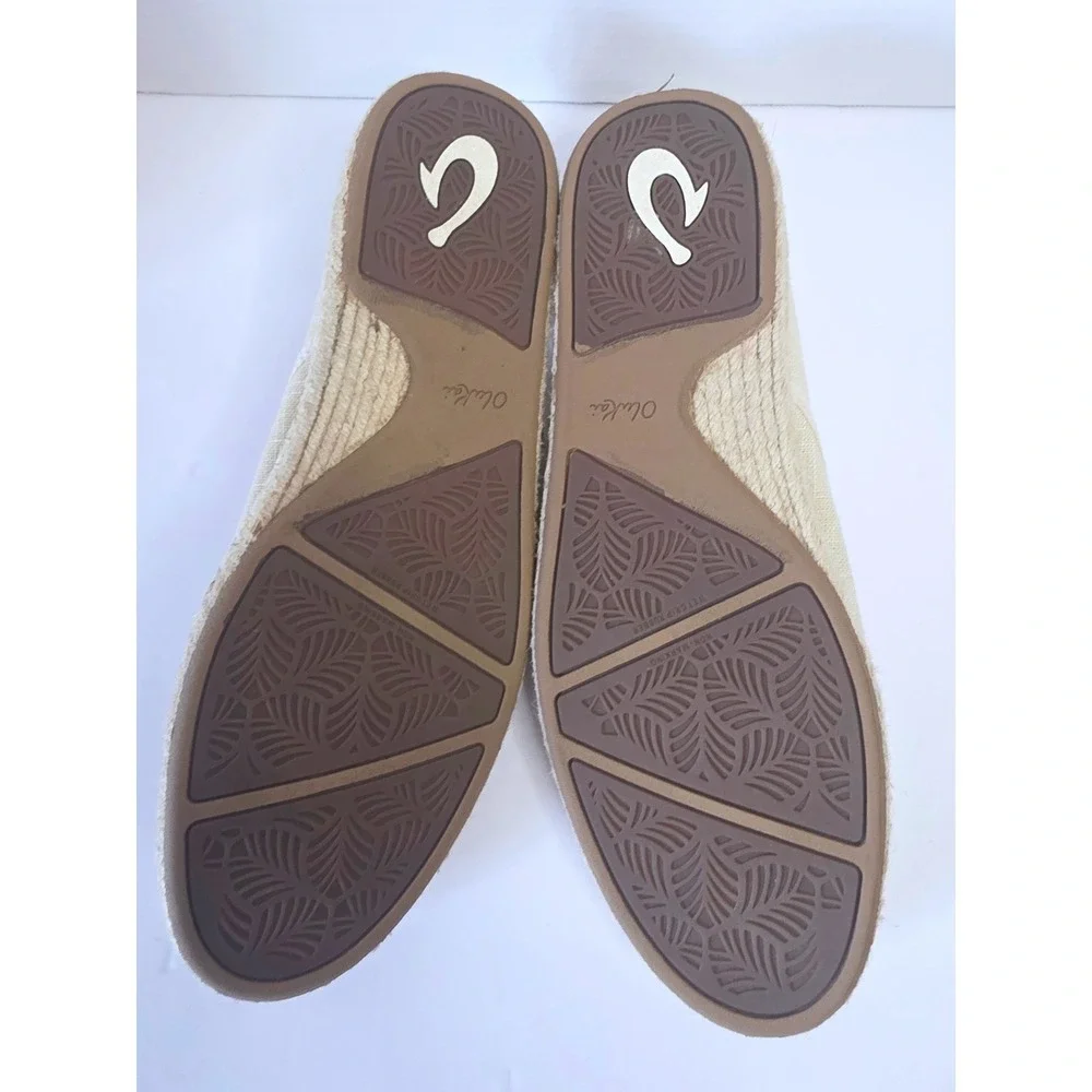 OluKai Kaula Pa'a Kapa Linen Espadrille Slip On Shoe Beige Tan 10M
